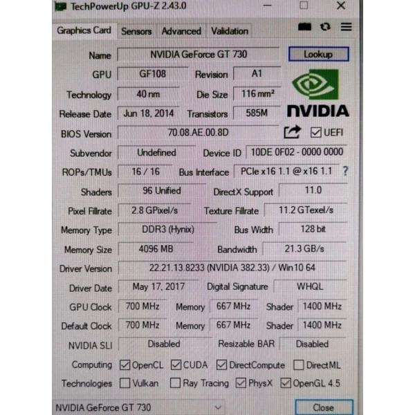 VGA CARD NVIDIA GT 730 4GB DDR3 128 BIT BREND REBORN GARANSI DISTRIBUTOR REBORN 1 TAHUN