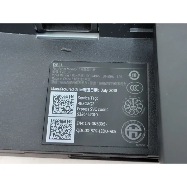 MONITOR LED DELL E2016H 20 INCHI LAYAR JERNIH