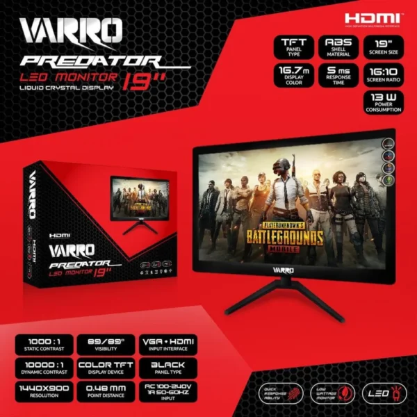 MONITOR VARRO 19 INCHI HDMI & VGA GARANSI 1 TAHUN